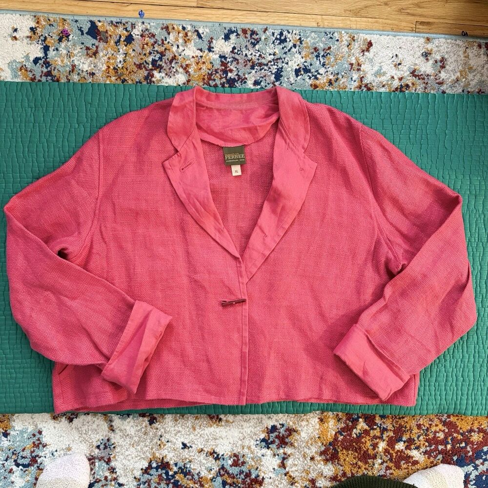 Vintage Maralyce Ferree 100% Linen Jacket Sz XL Coral Pink 90s Made In USA Boho